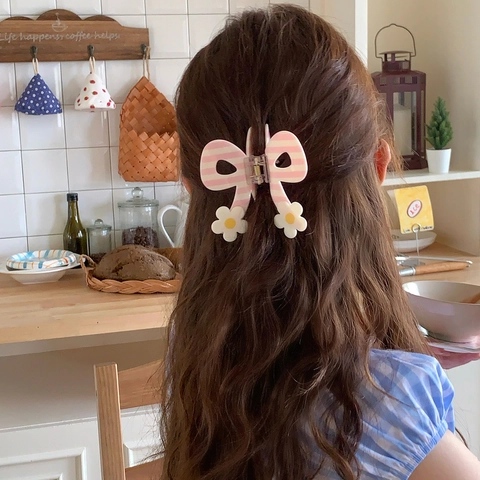 Pinzas Para El Cabello De Mariposa Con Lazo Dulce Resina Plástico Pinza De Tiburón Flor 3D Cereza Estampado Floral Estilo Coreano