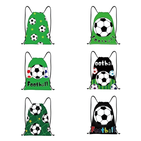 Football Drawstring Backpack Polyester Oxford Sackpack Sports Gym Bag For Marathon Kids Boys Students Soccer Printed