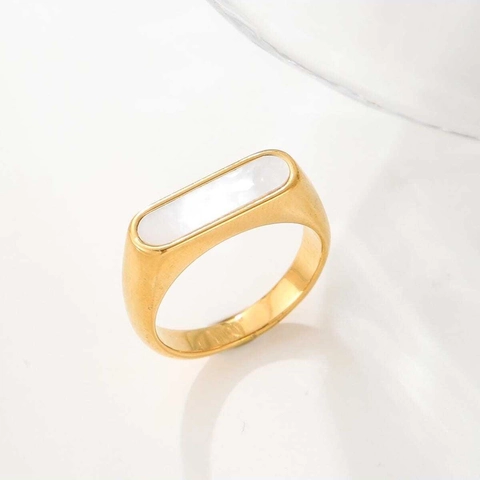 Anillo Geométrico Minimalista Rectangular De Cobre Dorado Con Incrustación De Concha Para Mujer Estilo Ins Lujo
