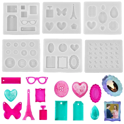 DIY Silicone Molds Resin Casting For Jewelry Making Pendant Necklace Eiffel Tower Button Heart Geometric Multi Shapes
