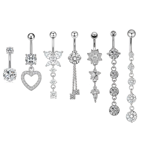 Copper Rhinestone Belly Rings Butterfly Heart Shape Dangle Navel Rings Jewelry For Women Beach Party Accessories
