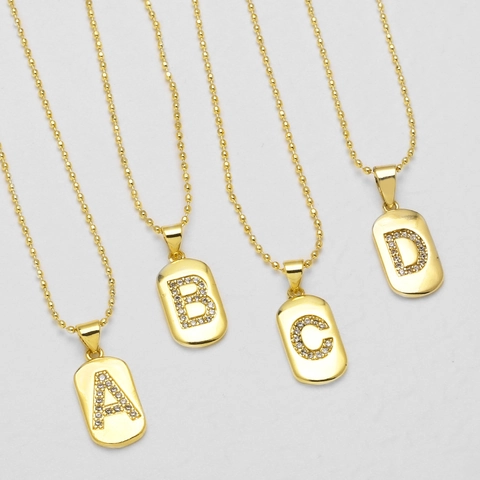 Κολιέ Μενταγιόν Αρχικό Επιχρυσωμένο Χαλκό 18K Ζιργκόν Γράμμα Αλυσίδα Μπίλια Τετράγωνη Ετικέτα Κοσμήματα Γυναίκες