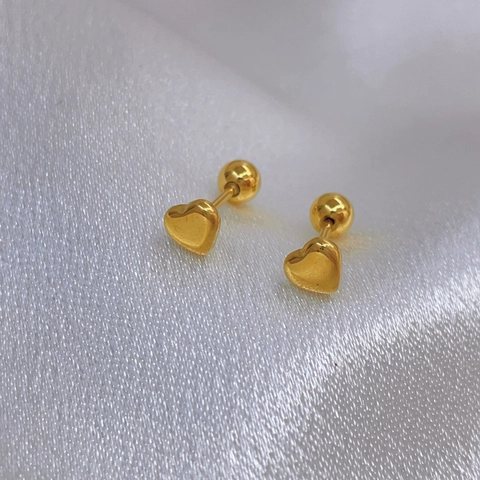 Heart Shaped Stud Earrings Titanium Steel 18K Gold Plated Mirror Polish Mini Minimalist Screw Back Ball For Women