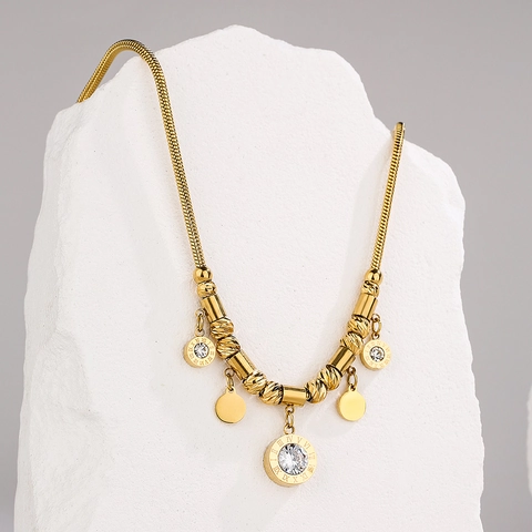 Collana Con Ciondolo In Acciaio Inossidabile Placcato Oro 18K Motivo Serpente Occhio Di Allah Numeri Romani Gioielli Per Donna