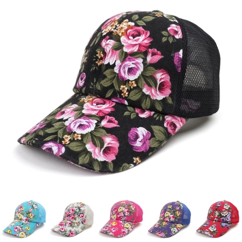Damen Baseballkappe Mit Blumenmuster Netzrücken Atmungsaktiv Verstellbar Sommer Sonnenschutz