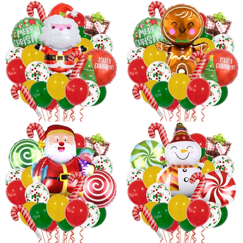 Christmas Balloons Santa Claus Snowman Gingerbread Man Foil Latex Decoration Bundle For Holiday Party Home Ornament