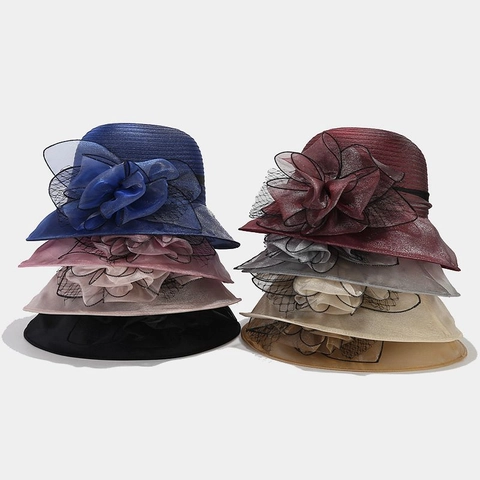 Cappello Alla Pescatora Elegante In Organza Donna Velo A Rete Con Fiori Traspirante Protezione Solare Matrimonio Chiesa