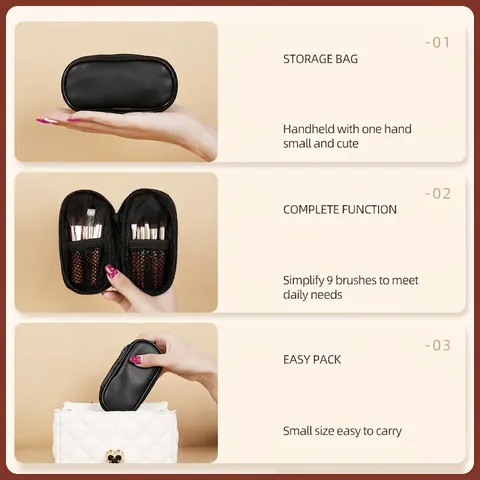 Mini Brochas De Maquillaje Portátil Viaje Profesional Pelo Suave Fibra Sintética Mango De Madera Tubo Aluminio