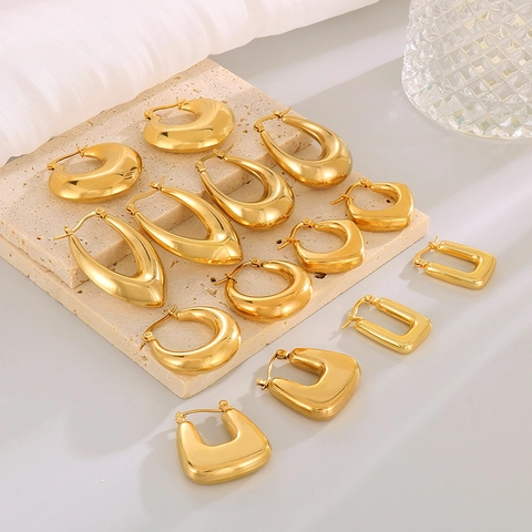 316L Stainless Steel Chunky Hoop Earrings For Women Geometric Hollow U-Shape Water Drop Polished Retro Jewelry
