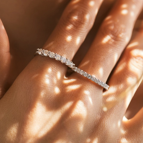 Moissanite Eternity Ring 925 Sterling Silver D Color Round Brilliant Cut Stackable Wedding Band Jewelry For Women