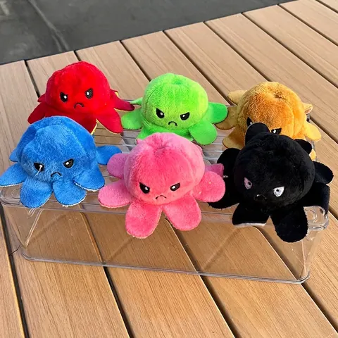 Reversible Octopus Plush Keychain Soft Double Sided Flip Mood Emotion Toy Bag Charm Backpack Pendant For Boys Girls