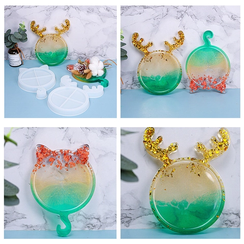 Molde Silicona Bandeja Forma Gato Cuernos Reno Para Manualidades Resina Epoxi Plato Joyas Posavasos Decoración
