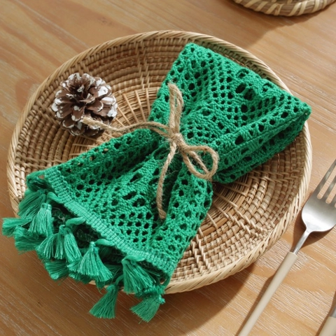 Tovaglietta in Cotone all'Uncinetto Fatta a Mano Sottopiatto a Scacchi Intagliato Con Nappe Tovaglietta Rettangolare Decorativa per Tavolo da Pranzo Accessorio Fotografico