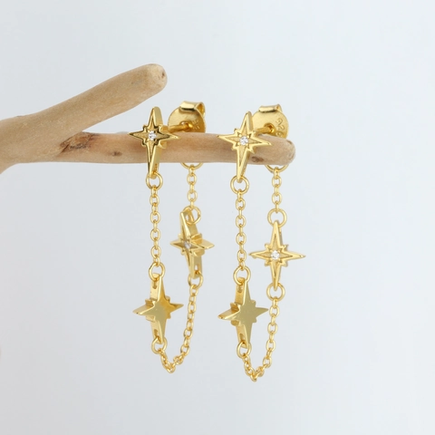 Pendientes de Borla de Estrella de Plata de Ley S925 para Mujer Moda Diamantes de Imitación Cielo Estrellado Pendientes Joyas
