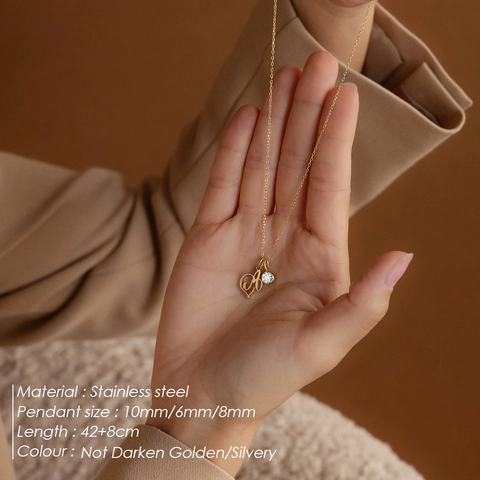 Roestvrij Staal Gepersonaliseerde Alfabet Letter Halsketting Met Strass Geboortesteen Bedeltje Voor Vrouwen Elegante Mode Sleutelbeenketing Sieraden Verjaardagscadeau