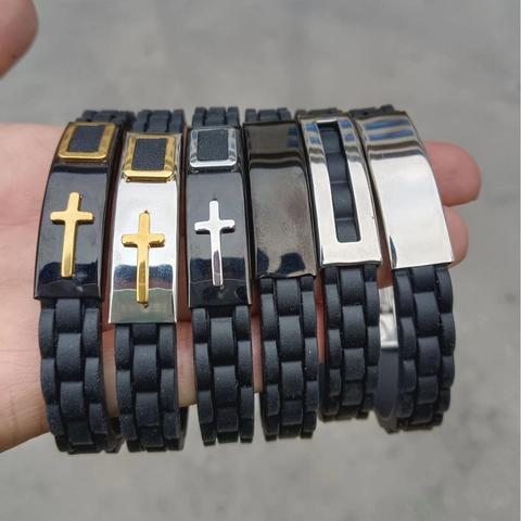 Pulsera De Silicona Con Cruz Acero Inoxidable Deporte Joyería Religiosa Para Hombres Y Mujeres Accesorio De Moda