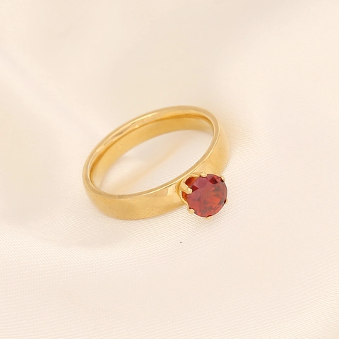 Edelstahl Ring Bunter Runder Edelstein Vergoldet Minimalistischer Ins Stil Mode Schmuck Für Frauen