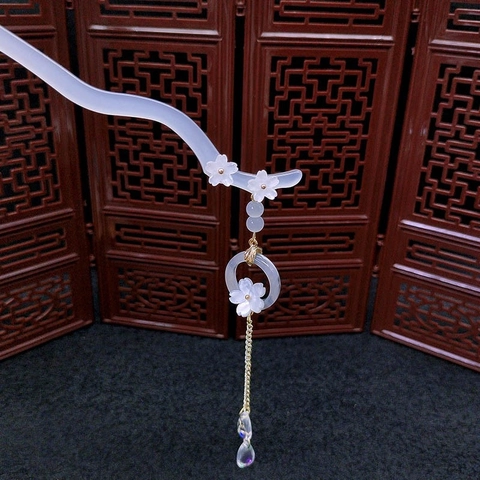 Ancient Style Flower Hair Stick With Long Tassel Elegant Vintage Chinese Hairpin Resin Alloy Jewelry For Women