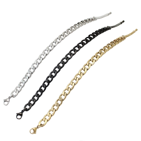 Minimalist Fashion Stainless Steel Thick Flat Curb Cuban Link Chain Bracelet With Lobster Clasp For Men Women