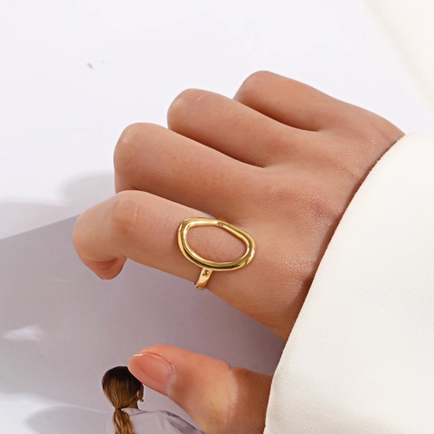 Anillo Geométrico Ovalado Minimalista De Acero Inoxidable Banda Abierta Ajustable Para Mujeres Joyería Pulida