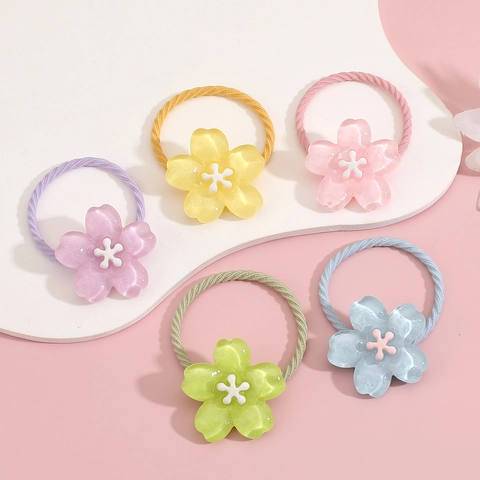Sweet Flower Hair Ties High Elastic Resin Glitter Colorful Hair Accessories For Little Girls Durable No Damage