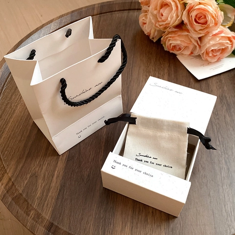 Jewelry Packaging Gift Box And Drawstring Pouch With Handbag Minimalist Sunshine Printed Elegant Necklace Bracelet Case
