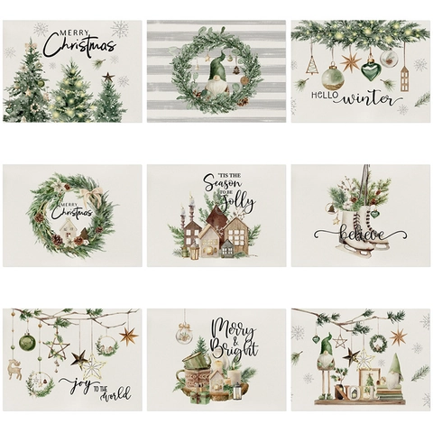 Manteles Individuales Navideños Impermeables Resistentes Al Calor De Algodón Y Lino Decoración Festiva Reno Copos De Nieve