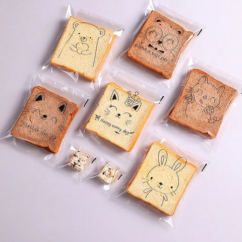 Süße Cartoon Transparente Brottüten Selbstklebende OPP Kunststoff Toast Verpackung Für Hausgemachtes Backen Kekse Snacks