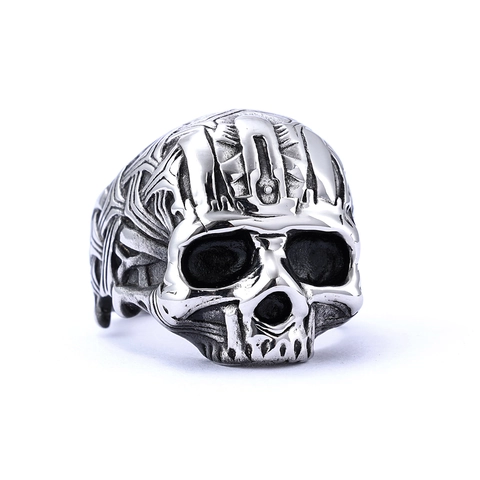 Anello Teschio Acciaio Inossidabile Vintage Inciso Tribal Gothic Punk Biker Gioielli Per Uomini Donne