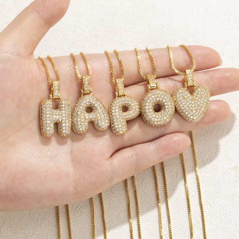 Molliger Bubble Buchstaben Anhänger Kupfer Vergoldet Zirkonia Iced Out Hip Hop Alphabet Schmuck Für Herren Damen