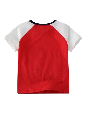 Camiseta De Manga Corta Para Niño Algodón Transpirable Dibujos Animados Zeppelin Dirigible Impreso Bloque De Color Raglán Verano