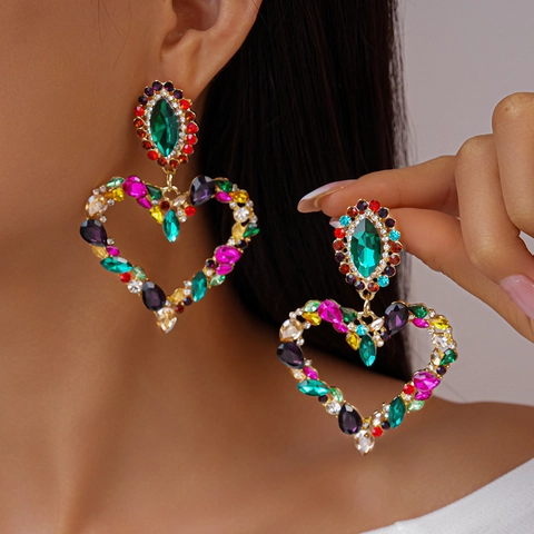Orecchini Pendenti Con Strass A Forma Di Cuore Con Perno In Argento Sterling 925 Grande Lusso Retro Party Per Donne