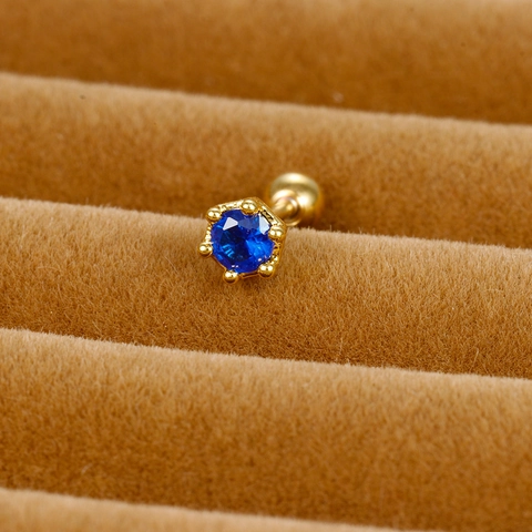 Royal Blue Zircon Stainless Steel Ear Bone Studs Flower Crown Butterfly Screw Ball Back Piercing Jewelry For Women