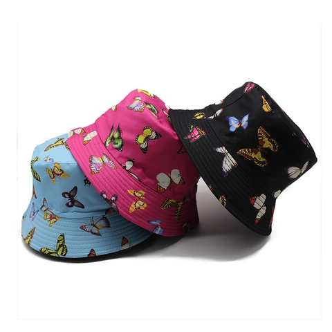 Chapeau Bob Motif Papillon Coton Polyester Respirant Protection Solaire Casquette Extérieur Unisexe