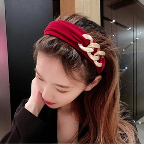 Cerchietto In Velluto Vintage Con Catena In Metallo Dorato Accessorio Per Capelli Retrò Per Donna