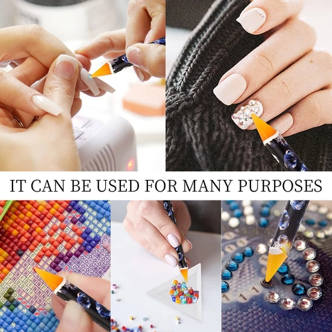 Nail Art Wax Picker Pencil For Rhinestones Self Adhesive Gem Pickup Tool DIY Decoration Colorful Diamond Pattern Wood Crayon