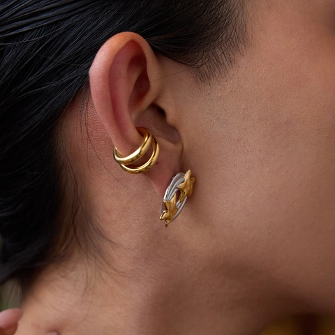 Stern Ohrstecker Edelstahl Gold Silber Zweifarbig Geometrisch Nischendesign Hypoallergen Wasserdicht Schmuck Frauen