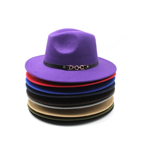 Chapeau Fedora À Bord Large Classique Chapeau En Feutre Vintage Jazz Avec Chaîne Dorée Et Bande En Cuir Style Britannique