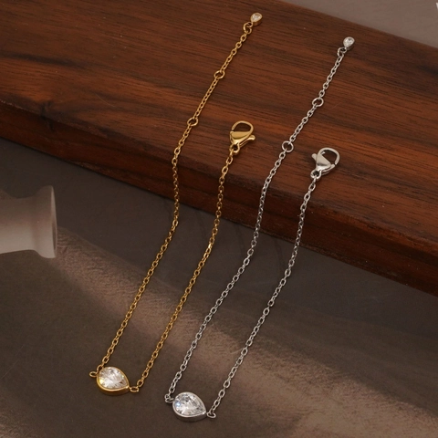 Minimalist Water Drop Zircon Bracelet Stainless Steel Dainty Delicate Chain Waterproof Tarnish Free Jewelry For Women