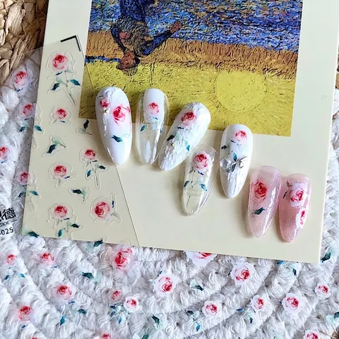 Adesivi Per Unghie Rosa Fiori Vintage Rossi Floreali Autoadesivi Decalcomanie Decorazione Manicure Per Donne