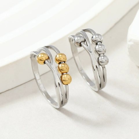 Angst Ring Edelstahl Stressabbau Bewegliche Perlen Gekreuzte Linie Geometrischer Fidget Schmuck Für Damen Herren