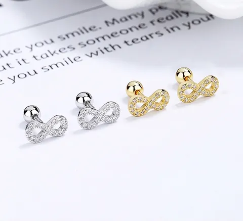 Orecchini a Bottone Infinito in Argento Sterling 925 per Donna Strass Forma a 8 Orecchini con Chiusura a Vite Gioielli