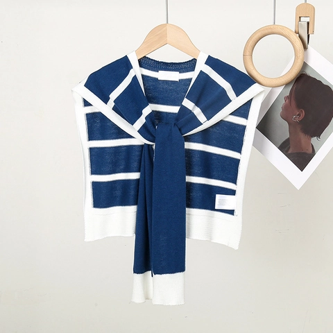 Women Knitted Striped Fake Collar Shawl Acrylic Artificial Wool Decorative Neck Wrap Scarf For Air Conditioned Room Korean Style