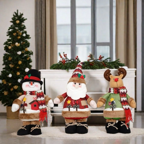 Bambole Di Peluche Di Natale Ornamenti Babbo Natale Pupazzo Di Neve Renna Tessuto Maglia Morbido Decorazione Tavola Casa Regalo