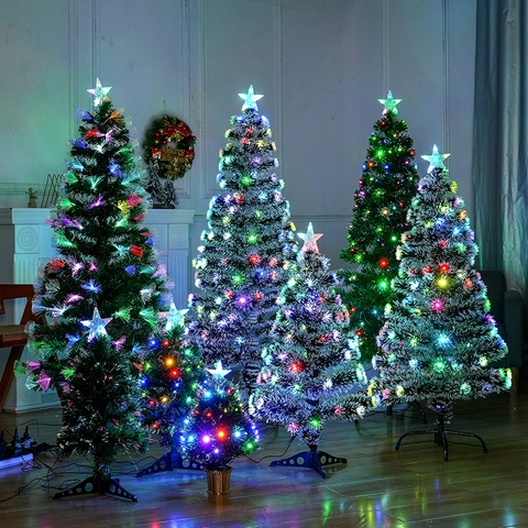 Fiber Optic Christmas Tree Artificial Multi Color LED Lights With Star Topper Holiday Party Home Office Decor PVC