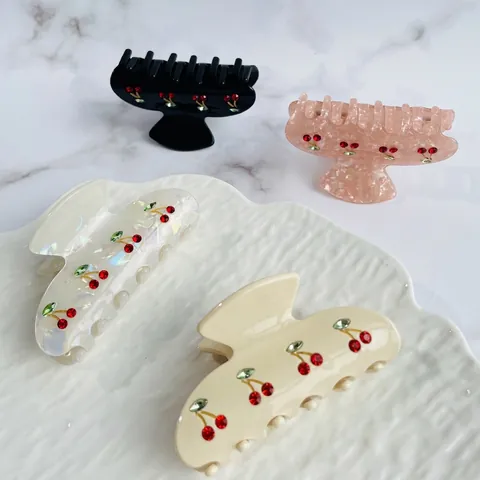 Cherry Rhinestone Hair Claw Clips Acetate Sweet Pastoral Style Hair Accessories For Women