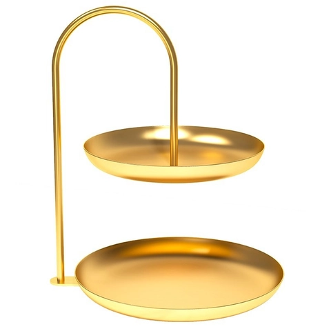 Tiered Metal Dessert Serving Stand Round Fruit Tray With Handle Modern Luxury Cake Display For Home Living Room Office Desk Decor