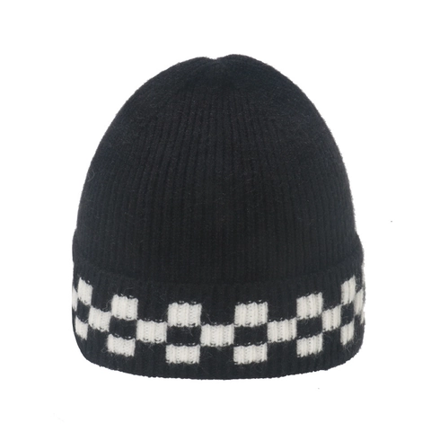 Beanie Strickmütze Acryl Schachbrettmuster Aufschlag Winter Warm Casual Streetwear Accessoire Für Herren Damen