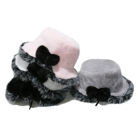 Faux Fur Bucket Hat Damen Winter Warm Plüsch Fischerhut Mit Schleife Elegant Mode Weich Winddicht