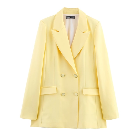 Women Double Breasted Blazer And High Waist Ankle Pants Office Wear Solid Color Polyester Shoulder Pads Elegant Formal